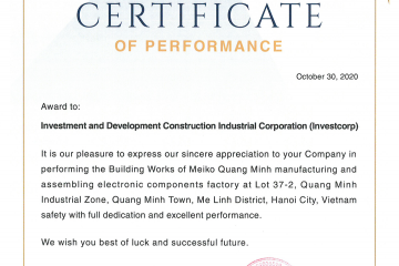 Completion certificate of Meiko Quang Minh electronics assembling factory project