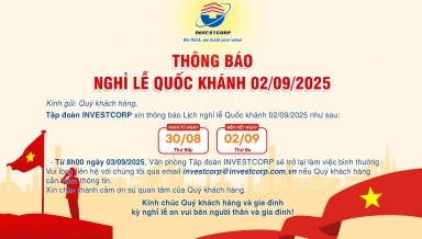 Tập đoàn INVESTCORP thông báo Lịch nghỉ lễ Quốc khánh 02/09/2025